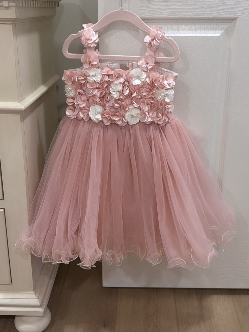 Blush Pink Floral Tulle Formal Dress for Girls